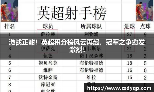 激战正酣！英超积分榜风云再起，冠军之争愈发激烈！